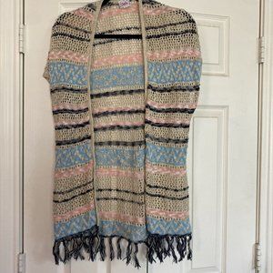 Justice Girls Open Front Cardigan Sweater 12/14 Fringed Sparkle Short Sleeve